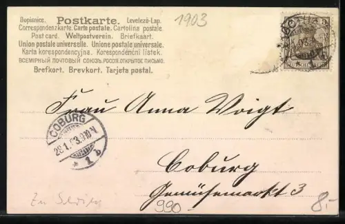 Duft-AK Engel zieht einen Wagen mit Blumen und Paketen