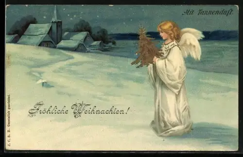 Duft-AK Engel mit Weihnachtsbaum