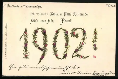 Duft-AK Jahreszahl 1902 aus Tannenzweigen
