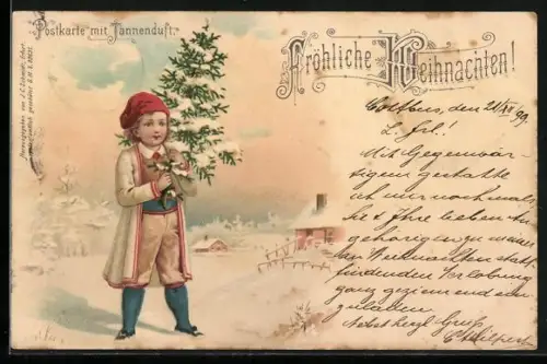Duft-AK Knabe mit Weihnachtsbaum