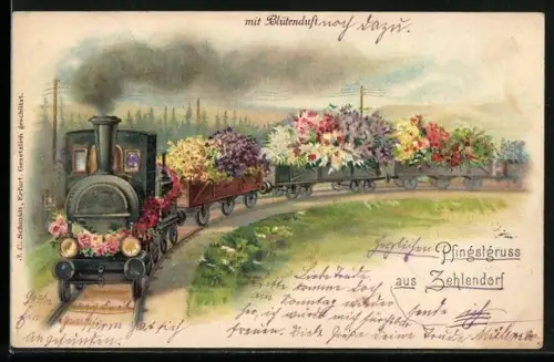 Duft-AK Eisenbahn mit Blumen