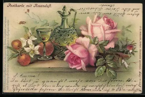 Duft-AK Blühende Rosen und Glaskaraffe