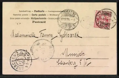 AK Damenporträt in Klee-Passepartout mit Hufeisen