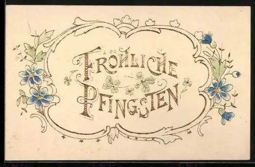 AK Fröhliche Pfingsten in einem Rahmen mit Blumen
