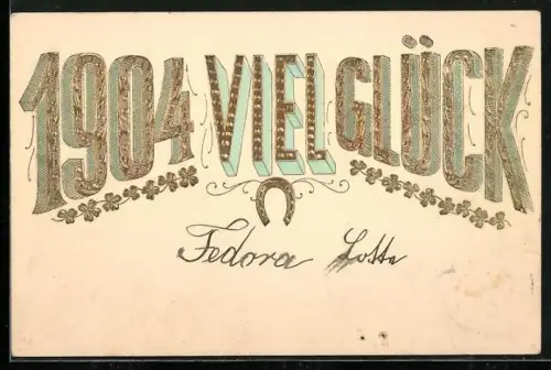 Lithographie Jahreszahl 1904, Viel Glück mit Hufeisen