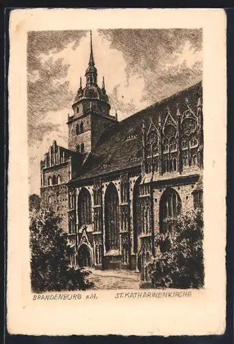 Künstler-AK Brandenburg a. H., Blick auf die St. Katharienkirche
