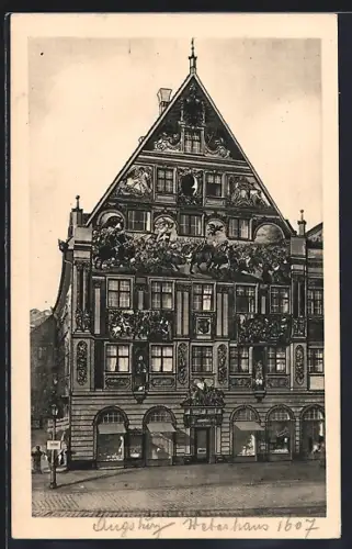 AK Augsburg, Ostfassade des Weberhauses