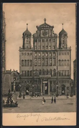 AK Augsburg, Perlachturm und Rathaus