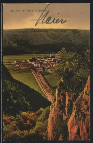 AK Beuron /Donautal, Ortsansicht von Felswand aus