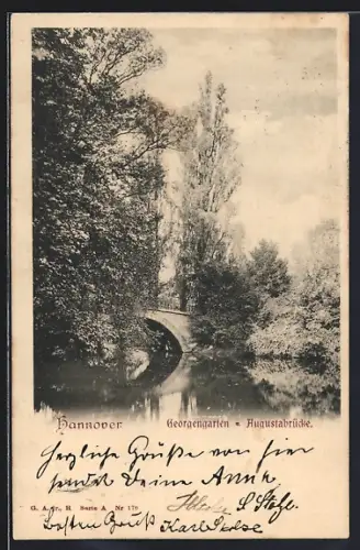 AK Hannover, Augustabrücke im Georgengarten