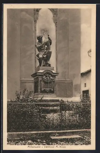 AK Mittenwald, Blick auf das Denkmal M.Klotz