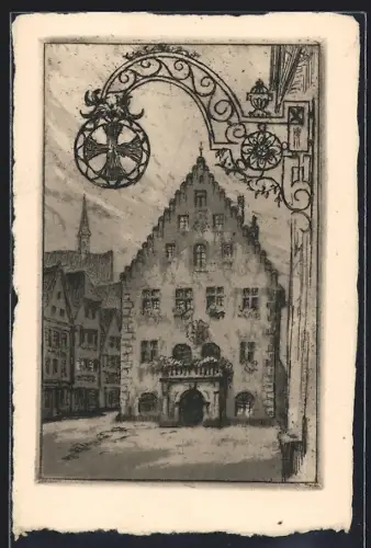Künstler-AK Bad Mergentheim, Am Rathaus