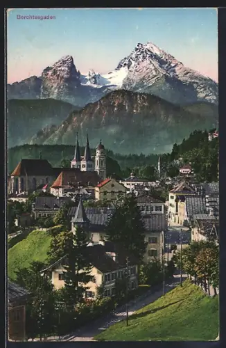 AK Berchtesgaden, Ortsansicht mit Gipfelpanorama aus der Vogelschau