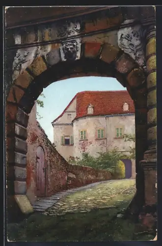 AK Schloss Scharfenstein, Eingang, Spendenkarte Beamten-Erholungsheim Jägerhof in Rehefeld