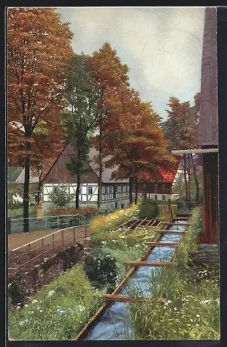 Künstler-AK Photochromie Serie IV: Mildenau, Am Mühlgraben