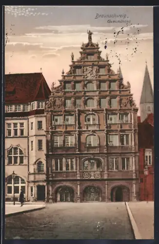AK Braunschweig, Am Gewandhaus, mit Kirchturm