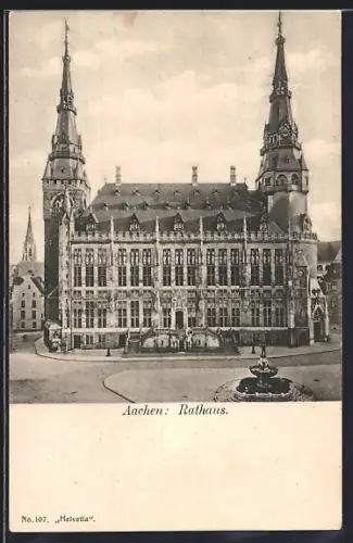 AK Aachen, Rathaus mit Brunnen