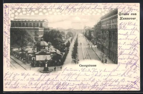 AK Hannover, Georgstrasse m. Cafe Kröpcke aus der Vogelschau