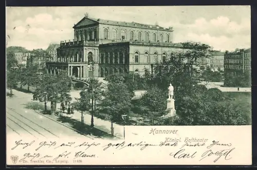 AK Hannover, Kgl. Hoftheater mit Anlagen u. Strasse