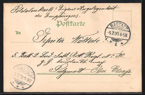 AK Rastatt, Schloss, Rückseite mit Militärparade