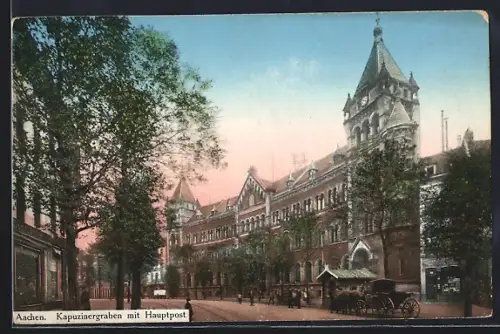 AK Aachen, Kapuzinergraben mit Hauptpost, Strassenpartie