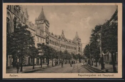 AK Aachen, Kapuzinergraben, Strassenpartie mit Hauptpost