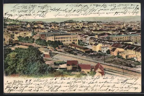 AK Aachen, Teilansicht mit Bahnschienen aus der Vogelschau