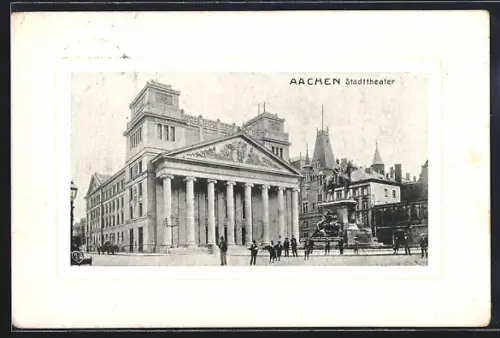 AK Aachen, Stadttheater mit Reiterstandbild