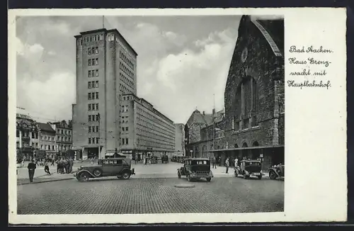 AK Bad Aachen, Haus Grenzwacht mit Hauptbahnhof