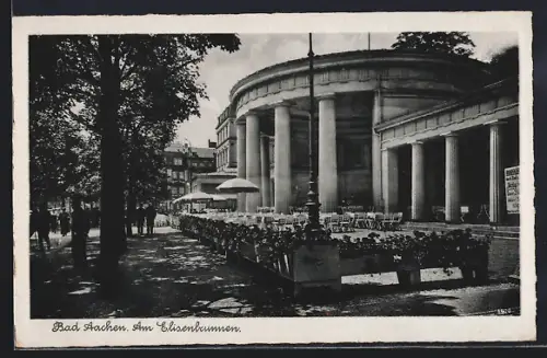 AK Bad Aachen, Am Elisenbrunnen, mit Gasthaus-Garten