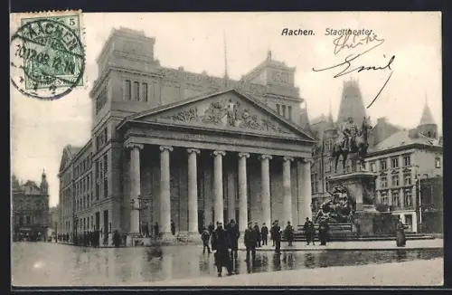 AK Aachen, Stadttheater bei Regenwetter