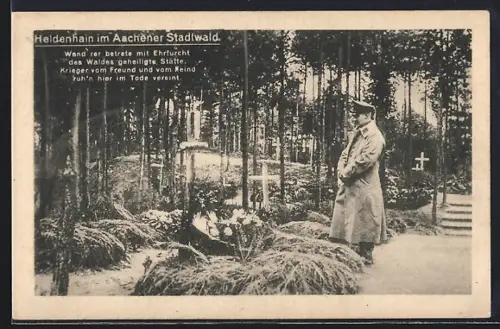 AK Aachen, Stadtwald, Heldenhain, mit Soldat im Mantel