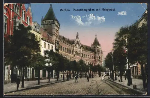 AK Aachen, Kapuzinergraben mit Hauptpost