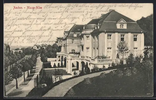 AK Aachen, Nizza-Allee mit Villa
