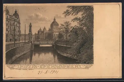 AK Leipzig, Reichsgericht, Panorama mir Brücke