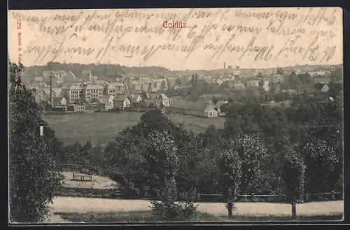 AK Colditz, Ortsansicht von einer Anhöhe aus