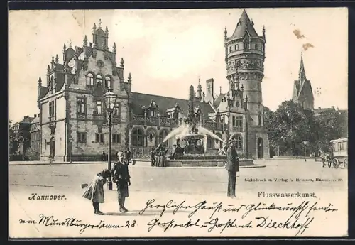 AK Hannover, Flusswasserkunst, mit Schutzmann