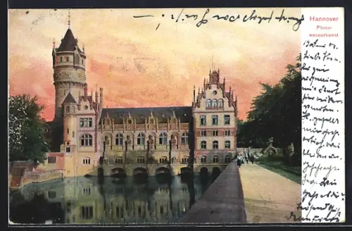 AK Hannover, Die Flusswasserkunst im Sonnenuntergang