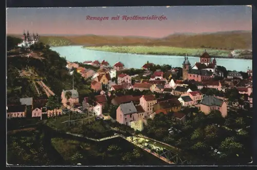 AK Remagen, Totalansicht mit Apollinariskirche aus der Vogelschau