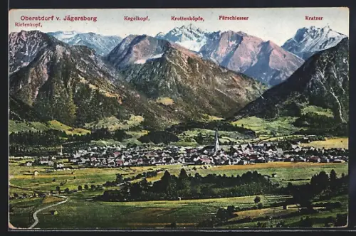 AK Oberstdorf, Gesamtansicht v. Jägersberg, mit Krottenköpfen
