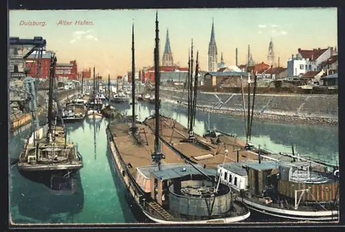 AK Duisburg, Alter Hafen mit anliegenden Schiffen