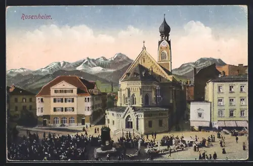 AK Rosenheim / Bayern, Strassenleben am Marktplatz