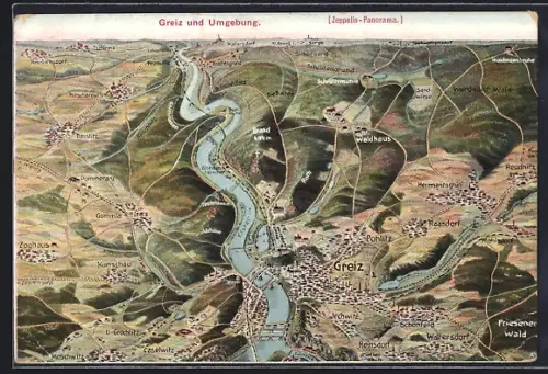 AK Greiz, Landkarte der Stadt mit Umgebung