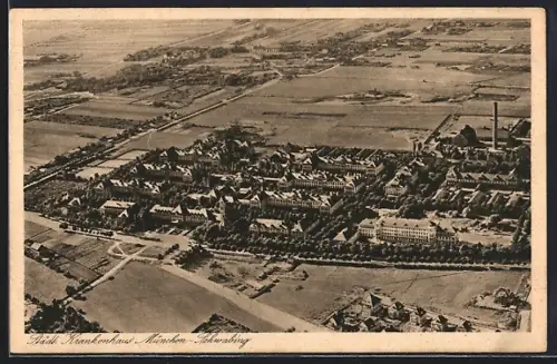 AK München-Schwabing, Städt. Krankenhaus aus der Vogelschau