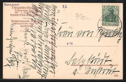 AK Hannover-Kirchrode, Tiergarten-Restaurant, Inh. J. Schwarze