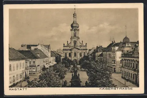 AK Rastatt, Kaiserstrasse aus der Vogelschau