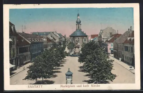 AK Rastatt, Marktplatz und kath. Kirche