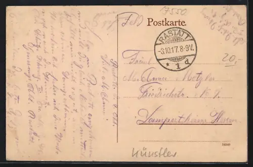 Künstler-AK Rastatt, Obere Stauschleuse