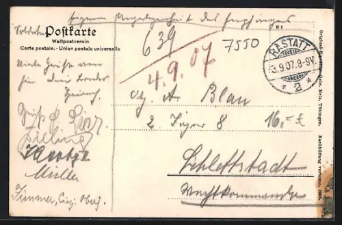 AK Rastatt, Untere Kaiserstrasse mit Brunnen