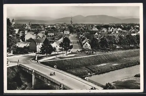 AK Rastatt, Friedensbrücke aus der Vogelschau